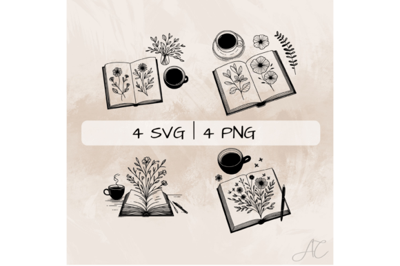 Book and Coffee SVG Bundle, Floral Book Review