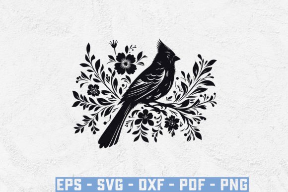 Floral Cardinal Bird SVG, Botanical Png Review