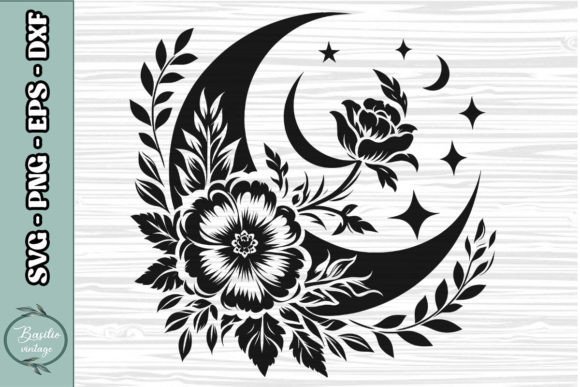 Floral Crescent Moon SVG Clipart 15 Review