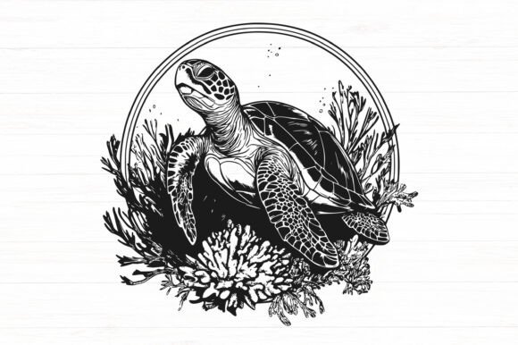 Sea Turtle in Frame Svg Dxf Png Jpg